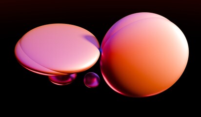 Glossy peach and pink circular abstract shapes resembling modern 3D buttons. Smooth round glass-like objects with soft lighting and gentle metallic highlights.
