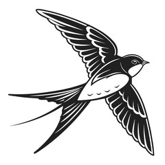 Obraz premium Soaring Silhouette: A graceful silhouette of a swallow in mid-flight, with expansive wings and flowing tail feathers against the sky.