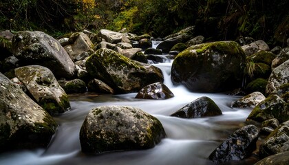 Rocky stream flowing through a forest