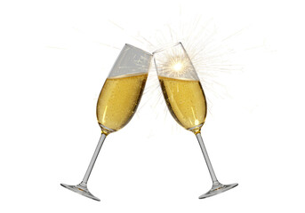 Isolated Champagne Glasses Toasting with Sparkles for Celebration and Joy