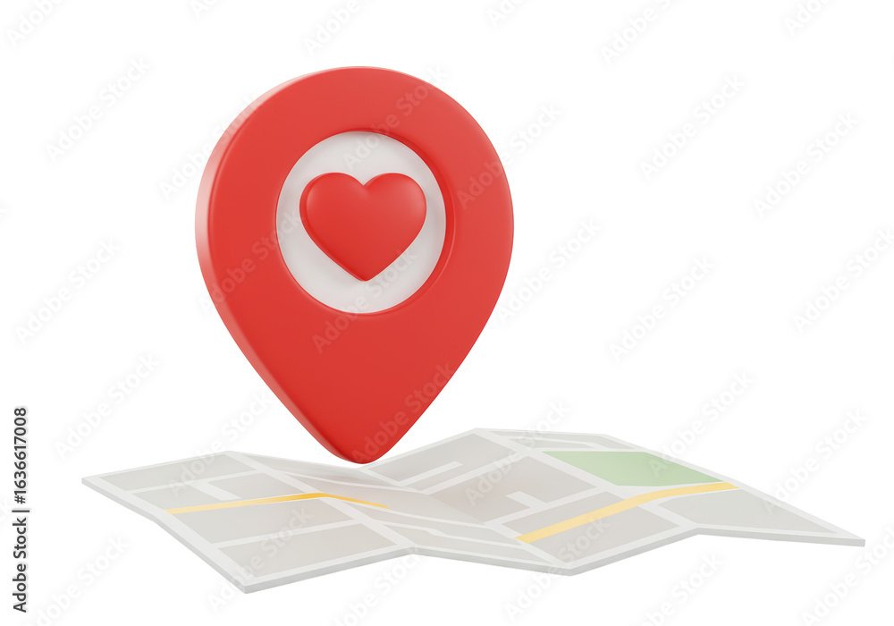 Poster isolated gps map pointer with red heart icon for location and love
