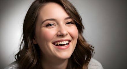 Naklejka premium A captivating image showcasing a woman's open-mouthed smile, radiating joy and positivity. 