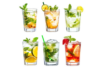 Collection of refreshing summer cocktails isolated on transparent background