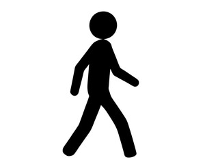 Simple black silhouette of a person walking or moving forward on white