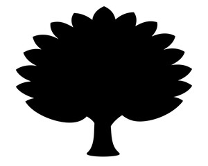 Stylized silhouette of a leafy tree with simple, geometric design elements