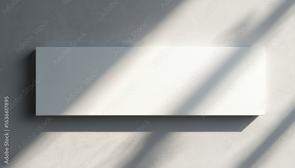 Poster clean white oblong object casts angled shadow on textured wall. blank mockup surface for design temp