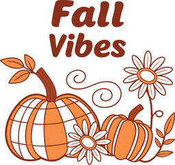 Vector illustration of an autumn pumpkin harvest with leaves for a Halloween or Thanksgiving design