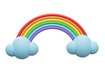 Isolated 3D Render of a Colorful Rainbow with Two Clouds