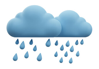 Isolated 3D Render of Two Blue Rain Clouds with Falling Raindrops
