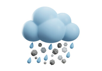 Isolated 3D Render of a Hail Cloud with Falling Raindrops and Hailstones
