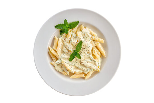 Delicious penne pasta with creamy white sauce isolated on transparent background - Powered by Adobe