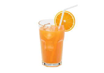 Isolated Glass of Orange Juice with Slice and Straw