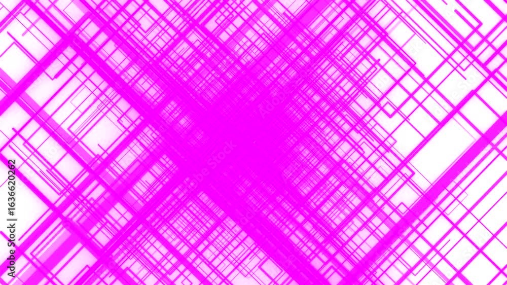 Poster abstract graphic design featuring intersecting diagonal lines in vibrant magenta and white.