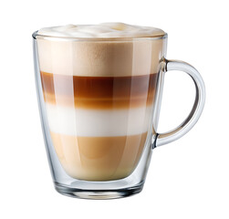 Layered Latte Macchiato in Glass Cup on Transparent Background