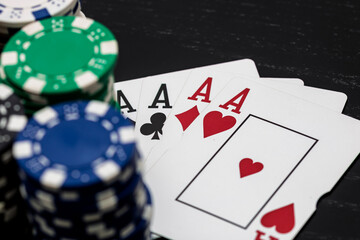 Obraz premium Casino chips and cards on the table. Gambling concept