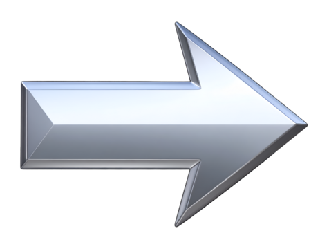 Arrow right – Glossy metallic silver right arrow icon, sharp edge