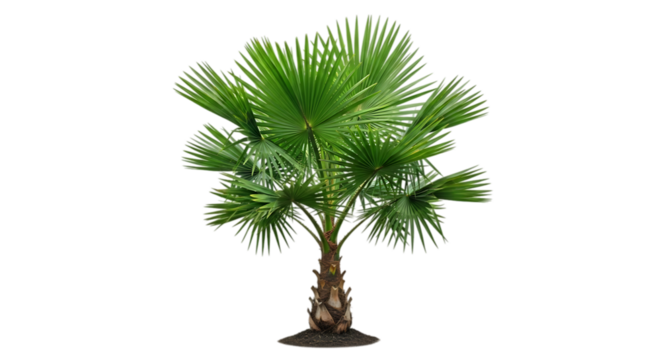 Dwarf palmetto palm tree isolated on transparent background in full view