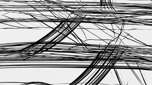 Abstract Black and White Wireframe Network with Overlapping Lines and Geometric Patterns