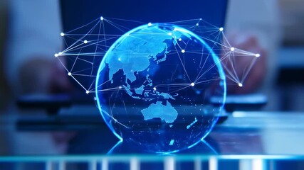 Digital Globe Representation Showing Connected Network of Data Points Over Asia and Pacific - Powered by Adobe