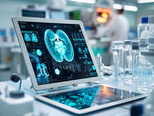 Advanced Medical Technology Displaying Lung Scans and Data Analysis