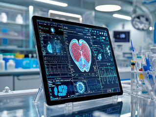 High-Tech Medical Monitor Displaying Heart Health Data in Laboratory