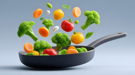 Fresh vegetables stir frying in hot pan