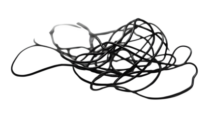 Curvy black string or wire loosely arranged on a white background
