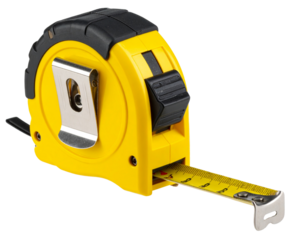 Yellow Work Tape Measure with Extended Blade, isolated on a transparent background