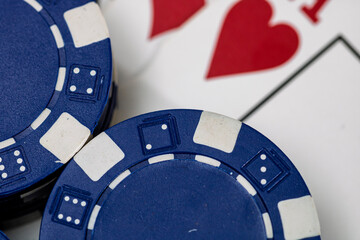 Naklejka premium Casino chips and cards on the table. Gambling concept
