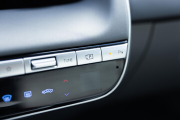 360 degree camera buttons in a new luxury electric vehicle. Electric car control devices. Modern...