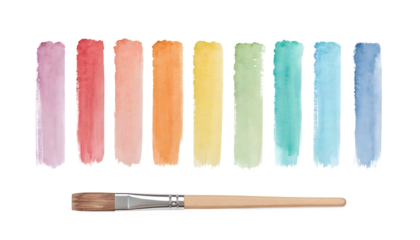 Watercolor Brush Strokes in Rainbow Colors on transparent background