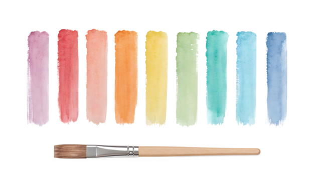 Watercolor Brush Strokes in Rainbow Colors on transparent background - Powered by Adobe