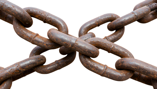 Crossed chain links – Two weathered metal chain links crossed in X shape, chain PNG, Rustic, vintage