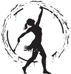 Silhouette of a female baton twirler in motion, creating a dynam