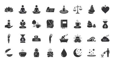 Serene Lifestyle Elements: Relaxing Rituals and Wellness Icons Collection