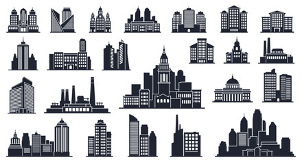 Obraz premium Varied architectural silhouettes composing an urban city landscape collection