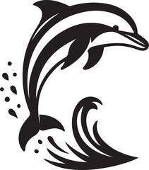 Dolphin jumping over wave silhouette, Ocean splash dolphin vector