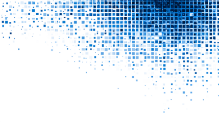 Blue digital pixel grid in tech style on a white background