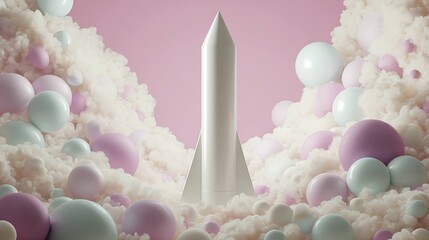 Rocket launch pastel clouds background