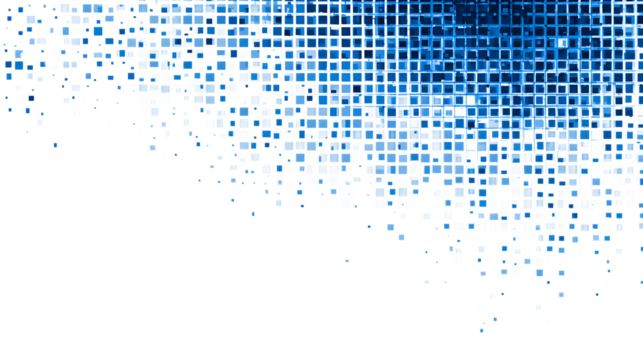Blue digital pixel grid in tech style on a white background