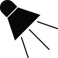 Minimalist flashlight icon in black fill style, representing portable light source, torch tool, emergency lighting, and outdoor camping equipment in simple silhouette vector design.