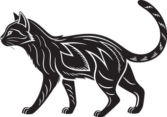 Fototapeta premium Stylized black cat walking with ornate white markings