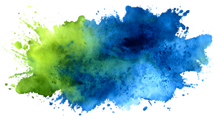 Blue and green watercolor splash on white background