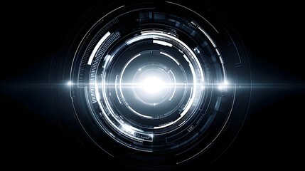 Abstract graphic design with concentric circles and light effects.