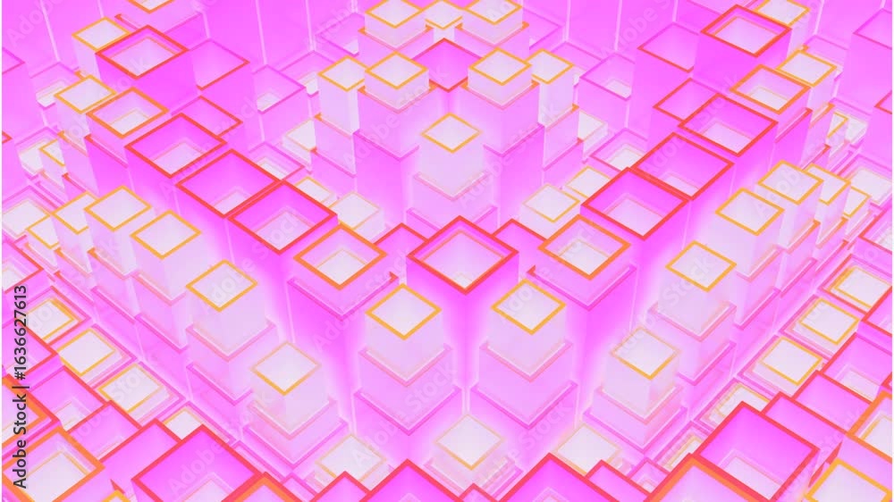 Aufkleber abstract geometric pattern of interlocking pink and orange cubes, creating a vibrant 3d effect.