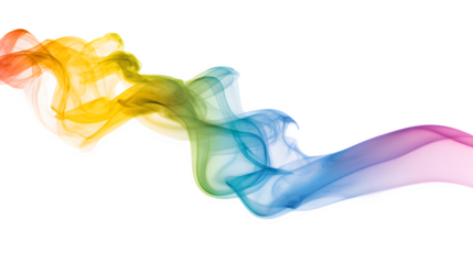 Flowing rainbow smoke trail with soft transparency on a white background