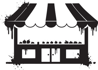 Fototapeta premium Stylized farmers market stand in black vector with paint splatte