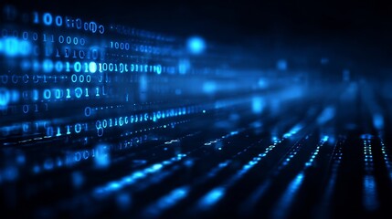 Abstract blue tech background binary code and floating grids suitable for business and IT presentations