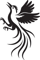 Stylized black bird in flight with flowing tail, Long tail bird flying vector silhouette