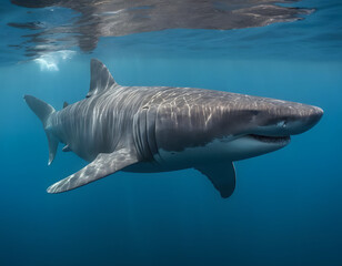 Fototapeta premium great blue shark background, Basking Shark Filter-Feeding Underwater